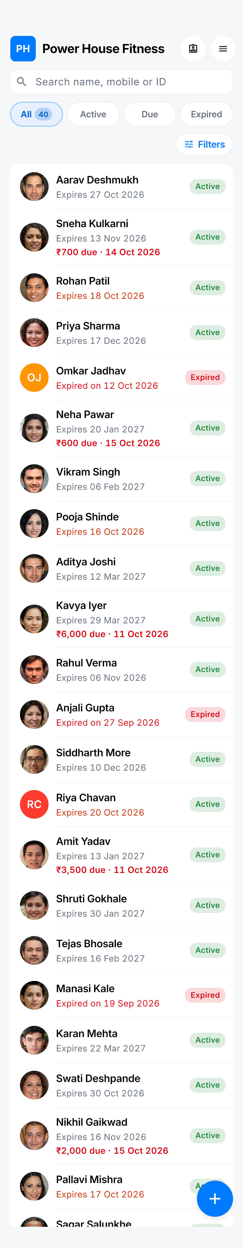 Members list with 40 members scrolling